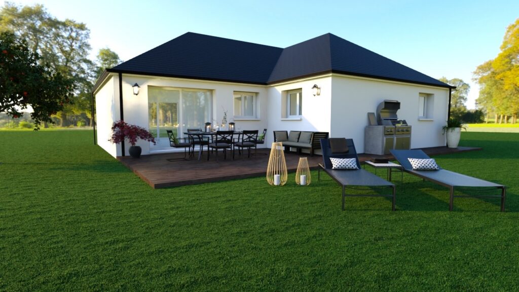 construction maison modele en l double exposition 4 pans